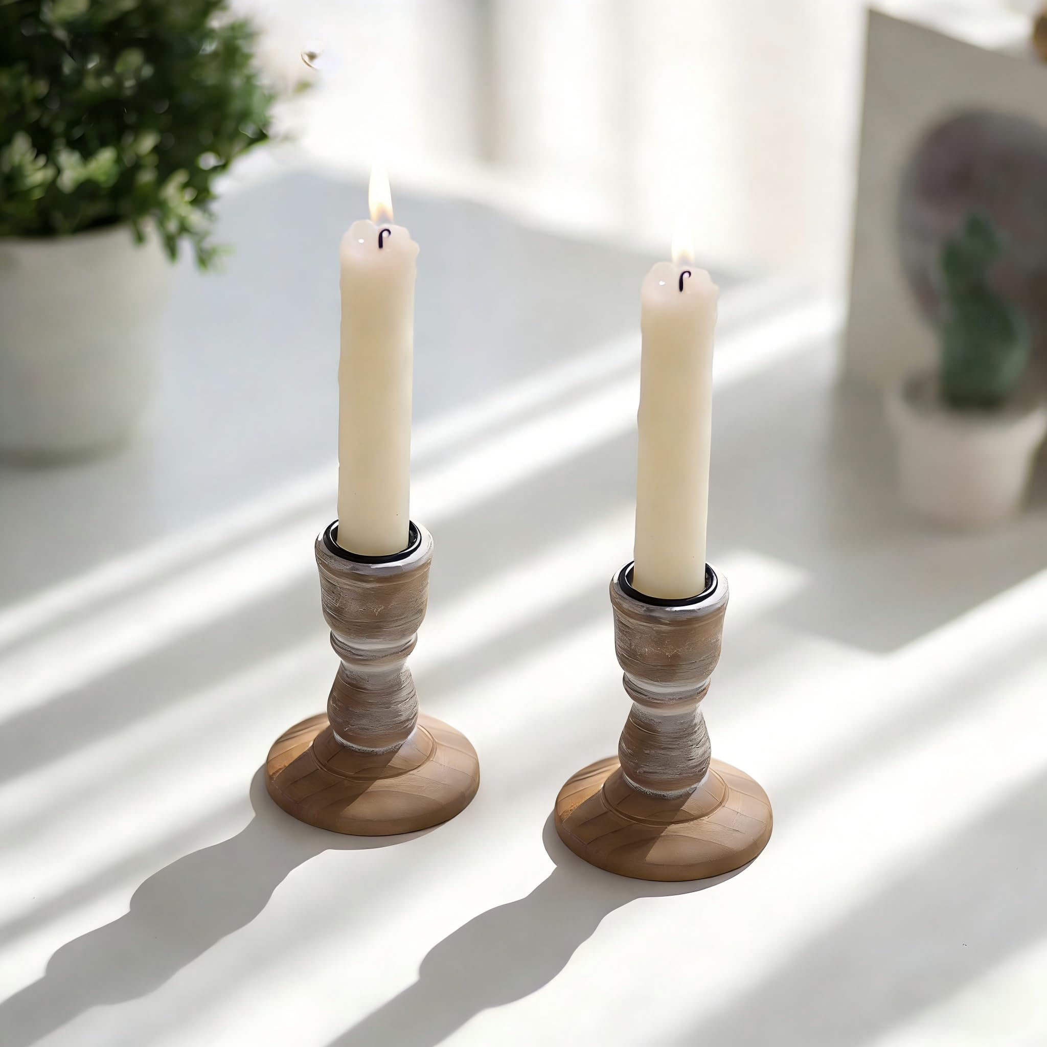 Amazon.com: NUPTIO Taper Candle Holders Wood: Set of 2 Rustic